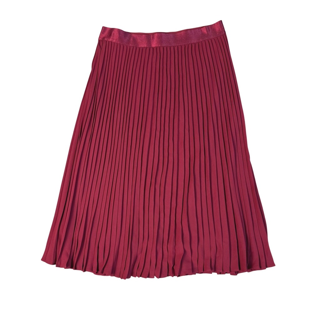 Express Burgundy Pleated Midi Skirt XS Red Wine Accordion A-Line Elastic Waist